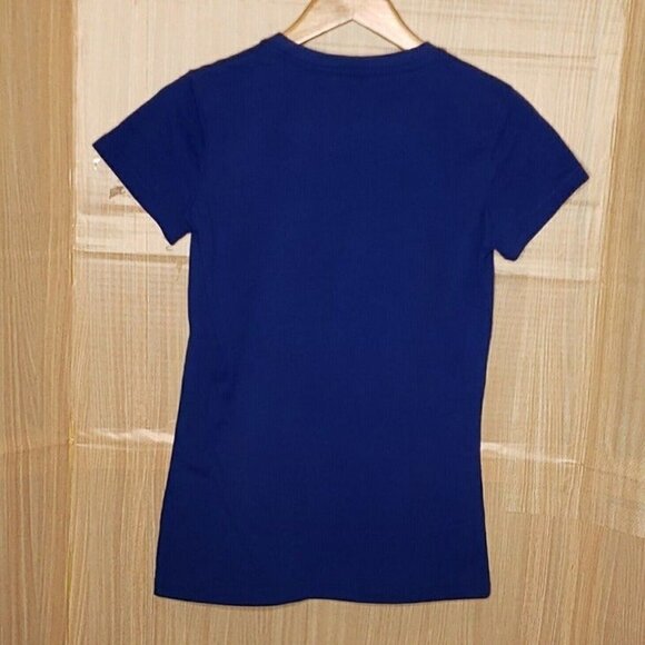 University Of Kansas Womens Blue Metallic Sequin Shirt Medium - Picture 2 of 4